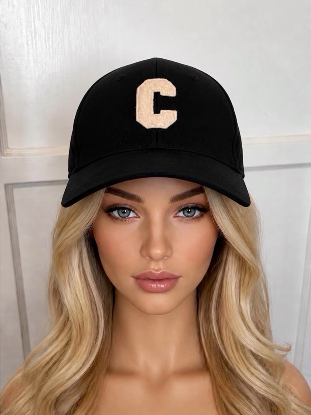 Celine Cotton Ball Cap w ‘C' Letterman Patch, Black/white, L(adjustable), EUC